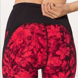 Lululemon floral red leggings train times fast pace sz 2 special edition travel